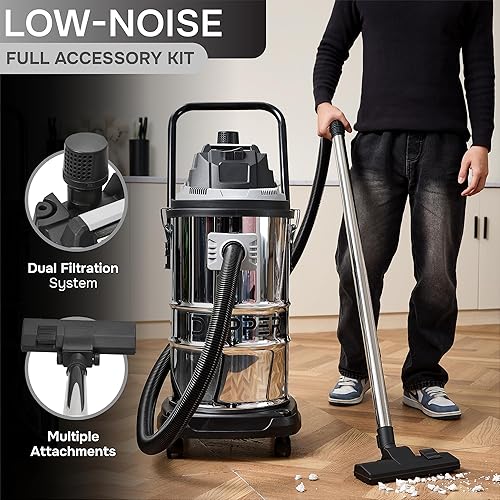 Miniatura 7 de Aspiradora húmedaseca de 16 galones y 4.5 pico de HP, tanque de acero inoxidable, aspiradora portátil de tienda 3 en 1 con accesorios, ideal para