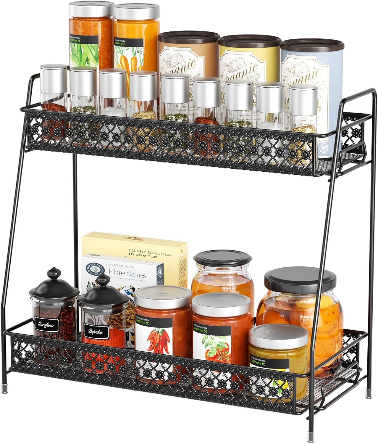 Vintage 2 Tier Spice Rack Organizer for Kitchen Counter