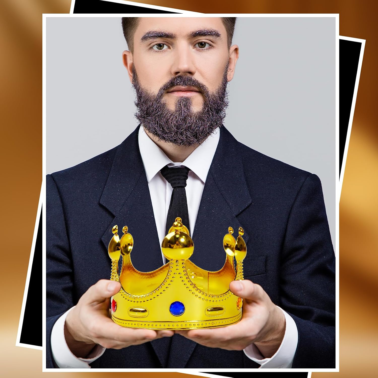 10 Pcs Royal King Crown Set for Kids Queen, Prince, and Princess Crown Plastic King Crown Jeweled Costume Accessory for Party Prom Adult Boy Girl