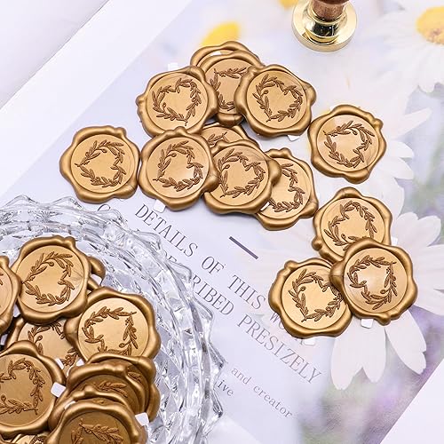 Miniatura 9 de SWANGSA 50 calcomanías de sello de cera de hojas de eucalipto, calcomanías de sellado de sobres de invitación de fiesta de boda de oro antiguo