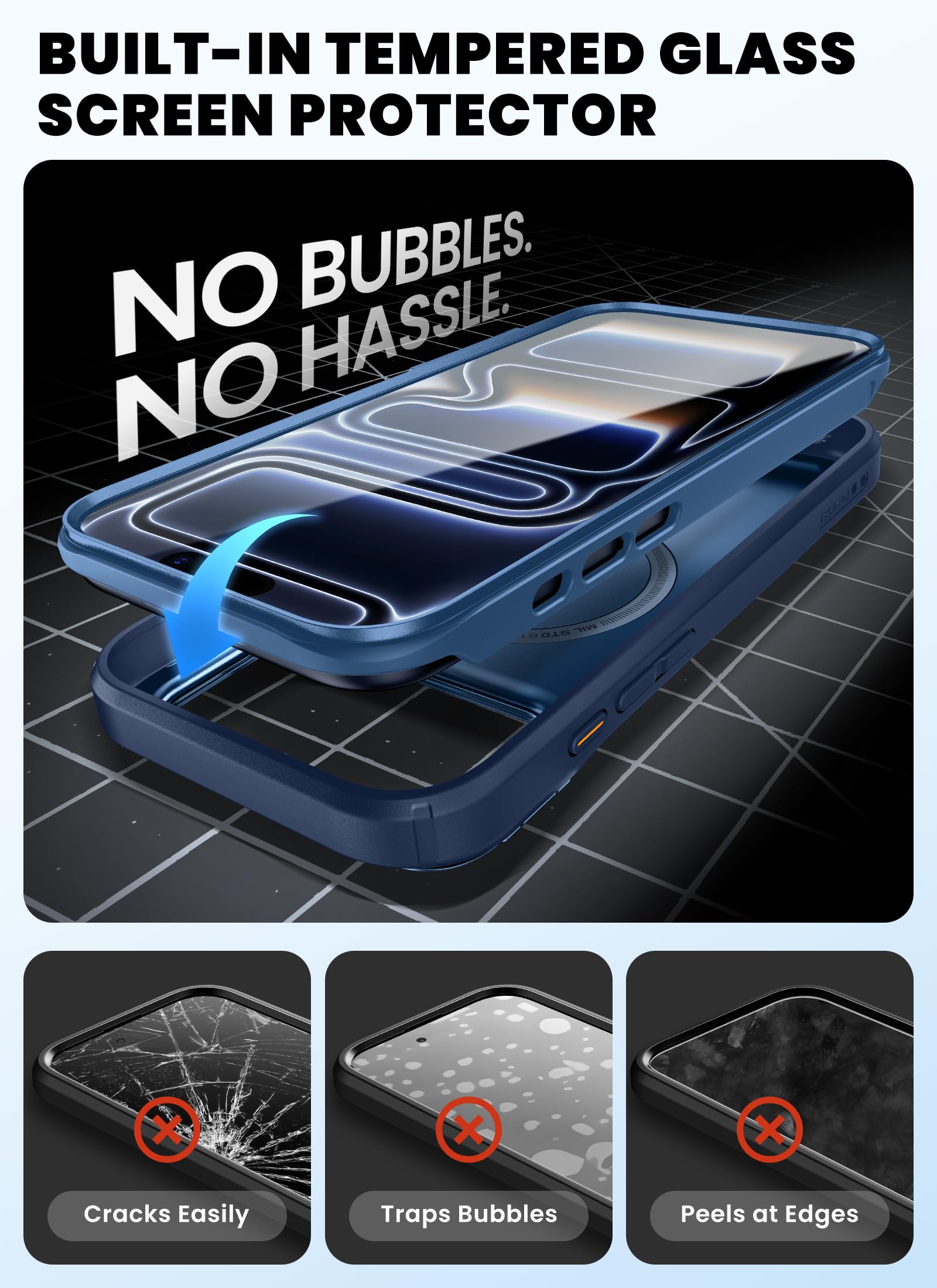 i-Blason Etui do iPhone'a 17 Pro MagSafe z podstawką [szkło hartowane 9H] [przycisk sterowania aparatem] Etui bumper, wytrzymała obudowa ochronna, magnetyczna obudowa na telefon 6,3" 2025 (Azure)