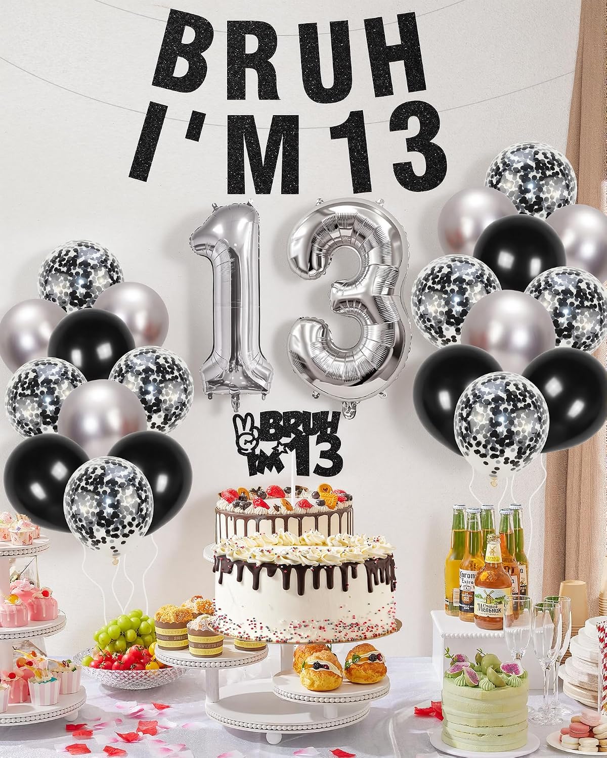 13th Birthday Decorations for Boys Black Silver Party Decorations image 3