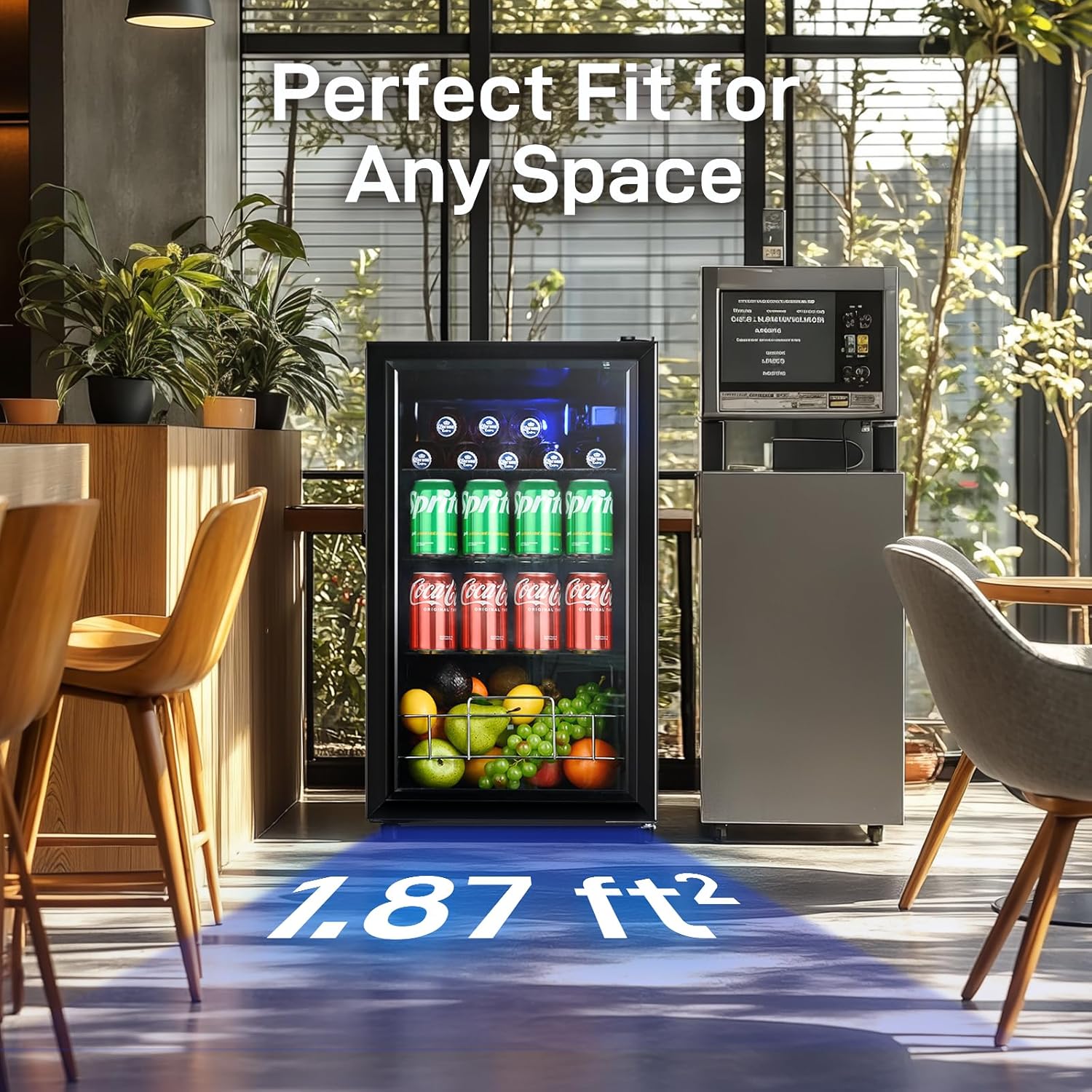 2.6 Cu.Ft Beverage Refrigerator and Cooler, Fridge with Tempered Glass Door, 126 Cans Wine Drink Beer Fridge for Office Bedroom Bar, 7 Level Temperatures, Adjustable Shelves