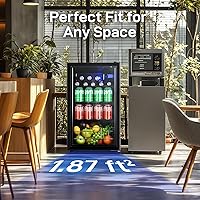 Vista 8 de 2.6 Cu.Ft Beverage Refrigerator and Cooler, Fridge with Tempered Glass Door, 126 Cans Wine Drink Beer Fridge for Office Bedroom Bar, 7 Level