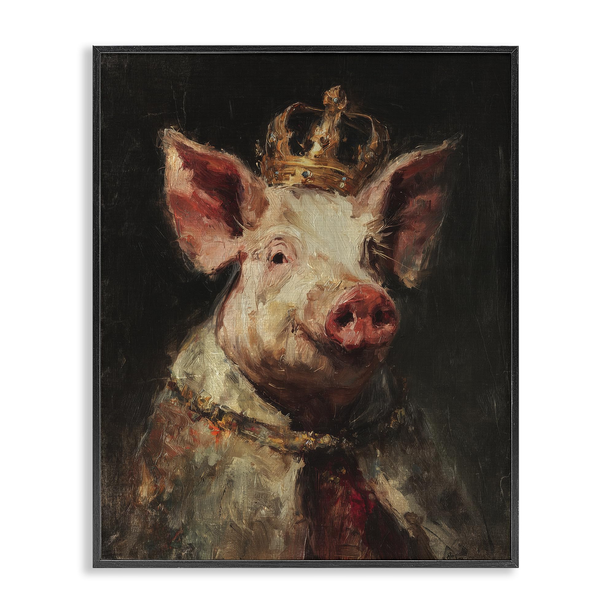 Stupell Industries Midnight Black (Textured) Royal Swine Portrait, 24 X 30 Inch Framed Giclée Print