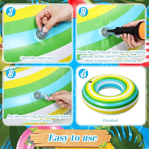 Miniatura 4 de ShinyRelief Flotadores inflables gigantes de 50 pulgadas con forma de dona de rayas verdes, flotadores de piscina tamaño adulto juguetes para