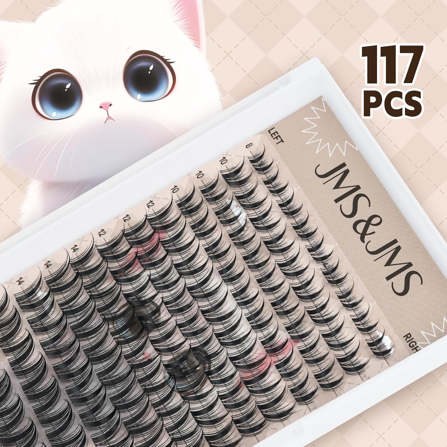 JMS&JMS Kit di 117 ciuffetti di ciglia finte Cat Eye, fascia invisibile, con applicatore per ciglia e applicatore per ciglia, pennello per rimuovere le ciglia, kit di extension per ciglia per