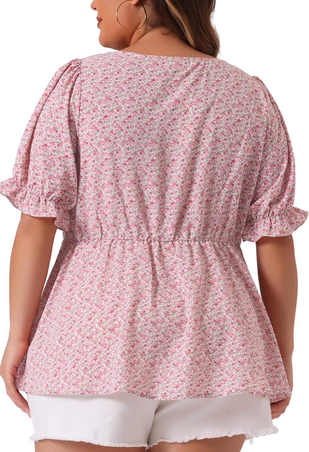 Agnes Orinda Plus Size Tops for Women Blouses Sweetheart Neck Floral Peplum Top 2024 - Image 4