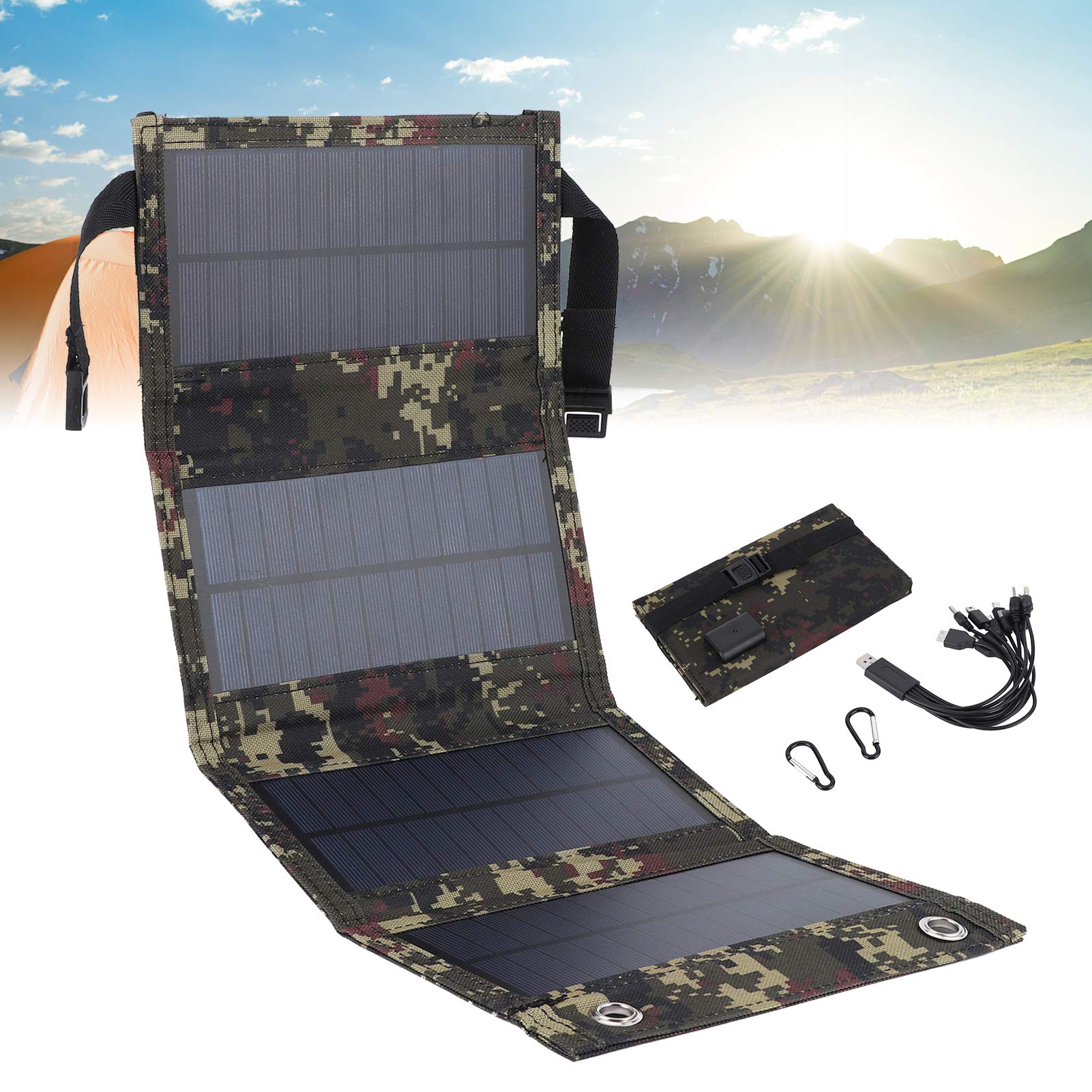 Banco de Energía Solar, Cargador de Panel Solar Portátil, Camping Al Aire Libre de RV de Silicio Monocristalino Impermeable para Teléfono Celular Coche de Yate
