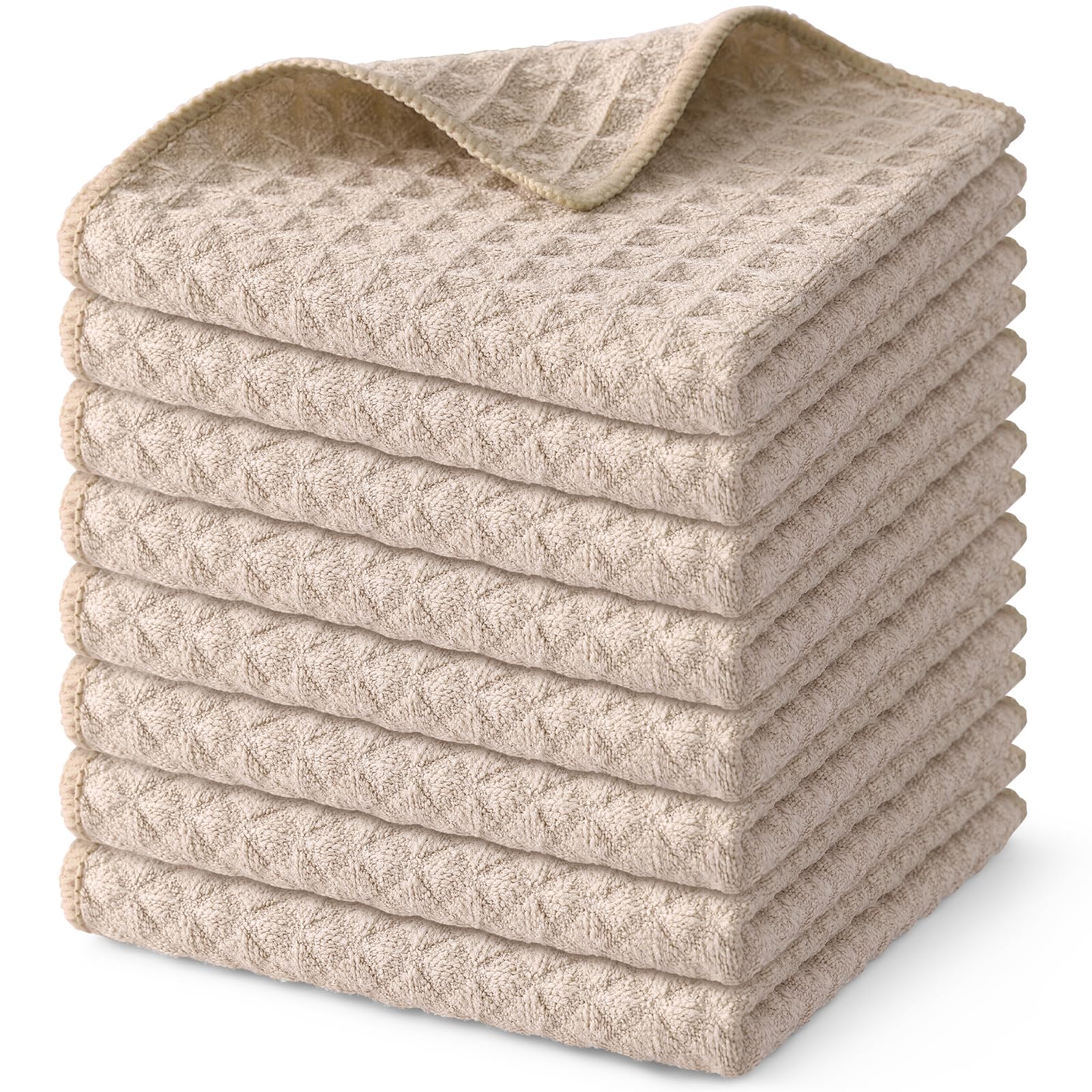 Homaxy Premium Microfiber Waffle Weave Kitchen Dish Cloths, 12 x 12 Inch Ultra Absorbent and Solid Color Dish Towels for Kitchen Fast Drying Dishcloth for Washing Dishes, 8 Pack, Beige