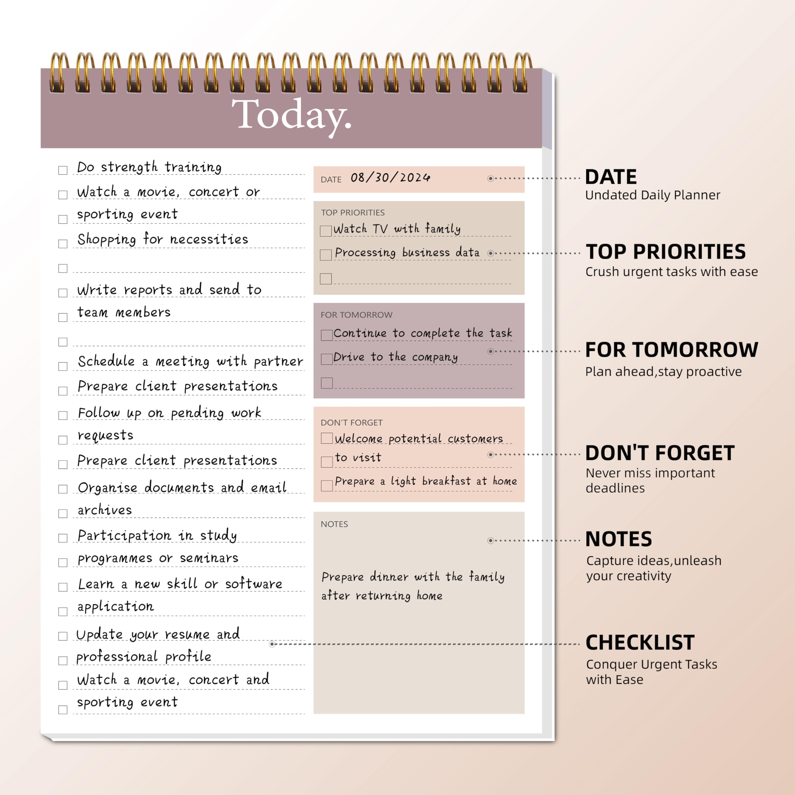 To Do List Notepad, Daily Planner Notepad Undated 52 Sheets Tear Off - Image 2