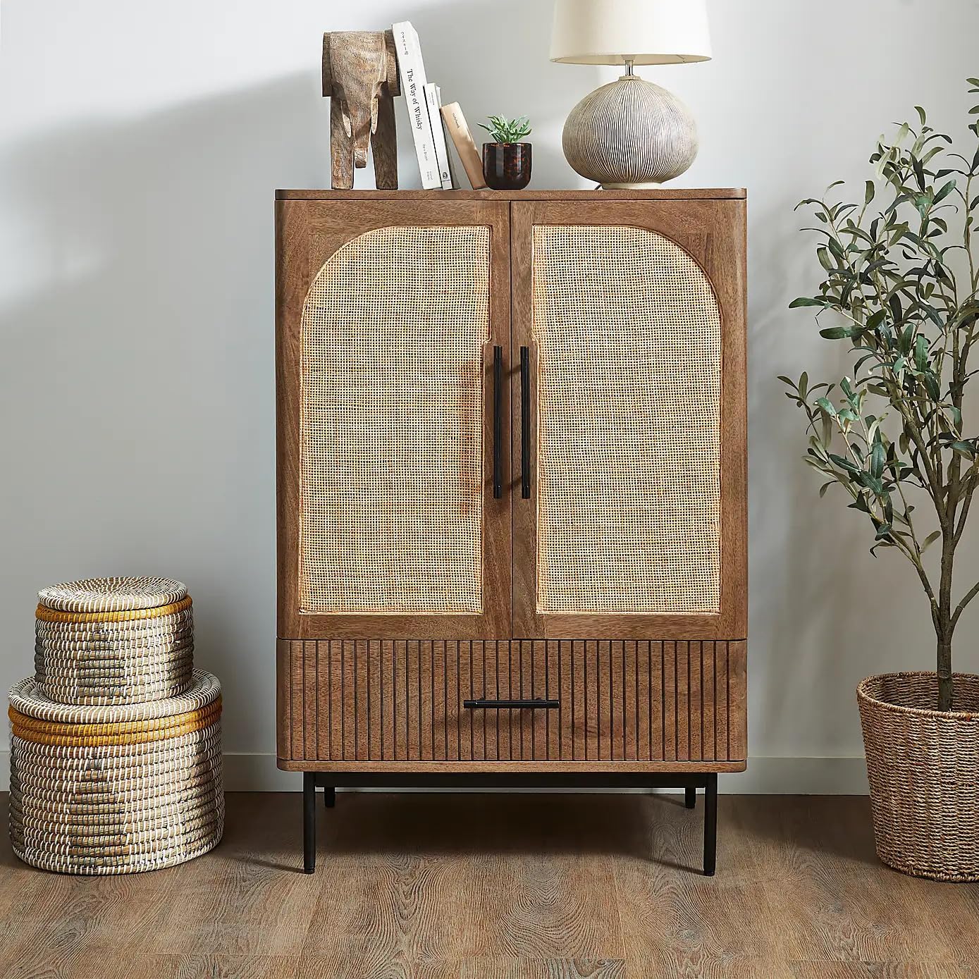 L N Art & Export Solid Wooden Natural Cane Sideboard Cabinet with Two Door & Drawer for Living Room, Dining Room, Bed Room | 39D x 75W x 109H CM-image-41