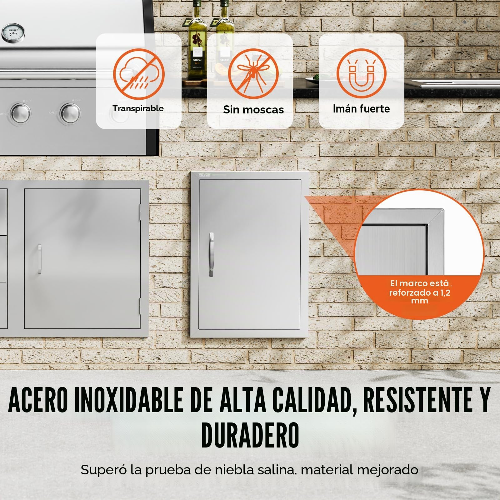 VEVOR Puerta de Acceso a Barbacoa Puerta de Cocina Exterior Simple de 432x610 mm Puerta Empotrada de Acero Inoxidable con Manija Empotrada para Isla de Barbacoa, Estación de Parrilla, Armario Exterior