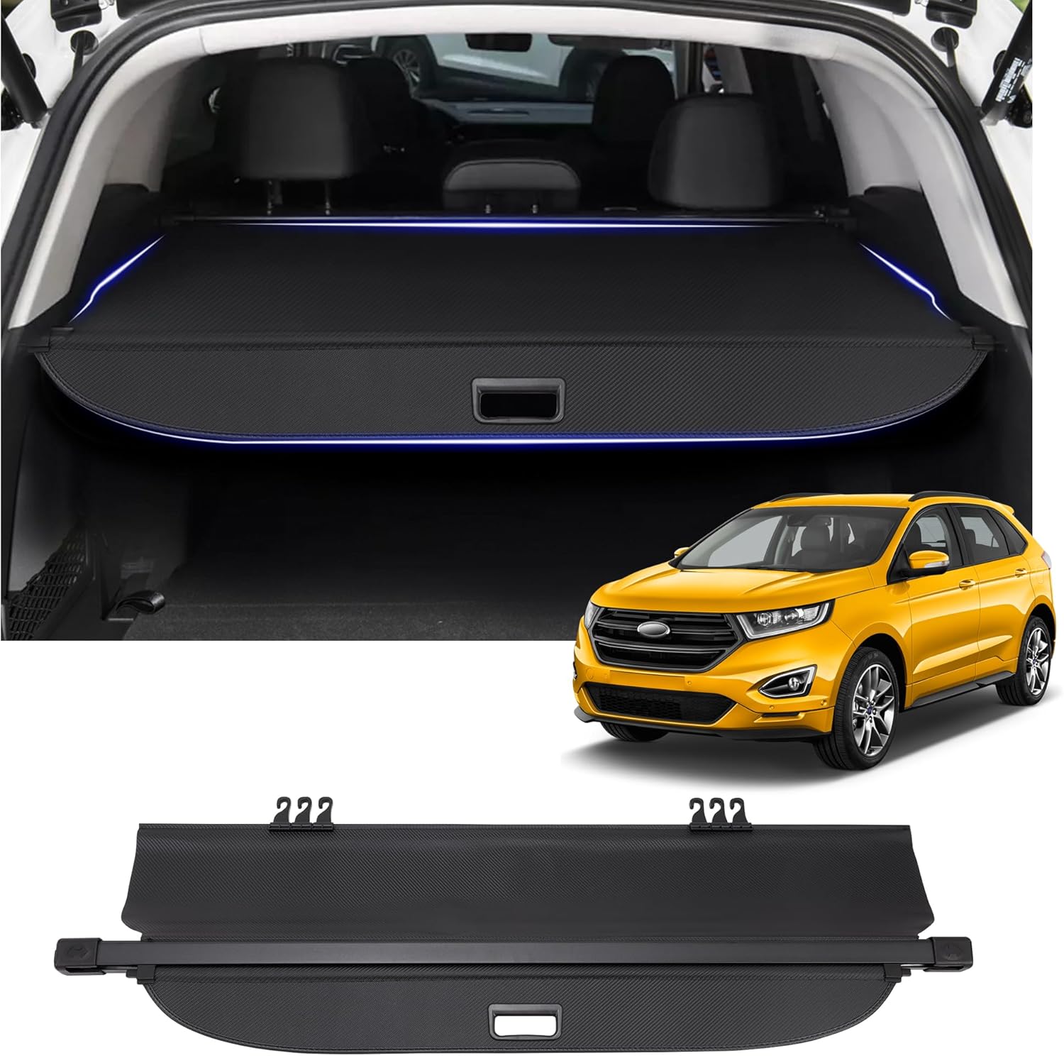 Cargo Cover Fit for Ford Edge 2015 2016 2017 2018 2019 2020 2021 2022 2023 2024 Accessories,Retractable Rear Trunk Cover Luggage Security Shield Shade Cover Ford Edge 2015-2024
