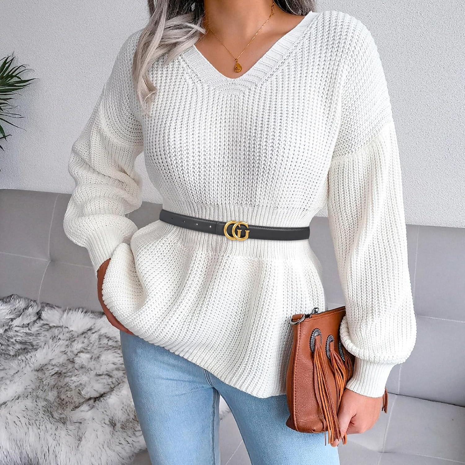 Women's Leather Belt with Buckle - Ideal for Dresses, Jeans, and Coats - Image 5