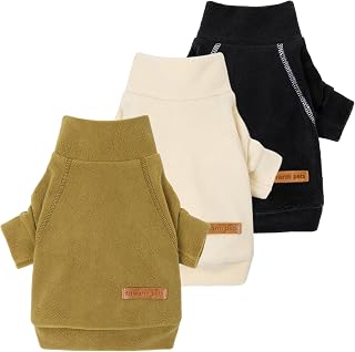 Fitwarm 3 Pack Fleece Turtleneck Dog Sweater for Small Breeds - Cozy Winter Pullover, Medium, Black/Olive/Cream