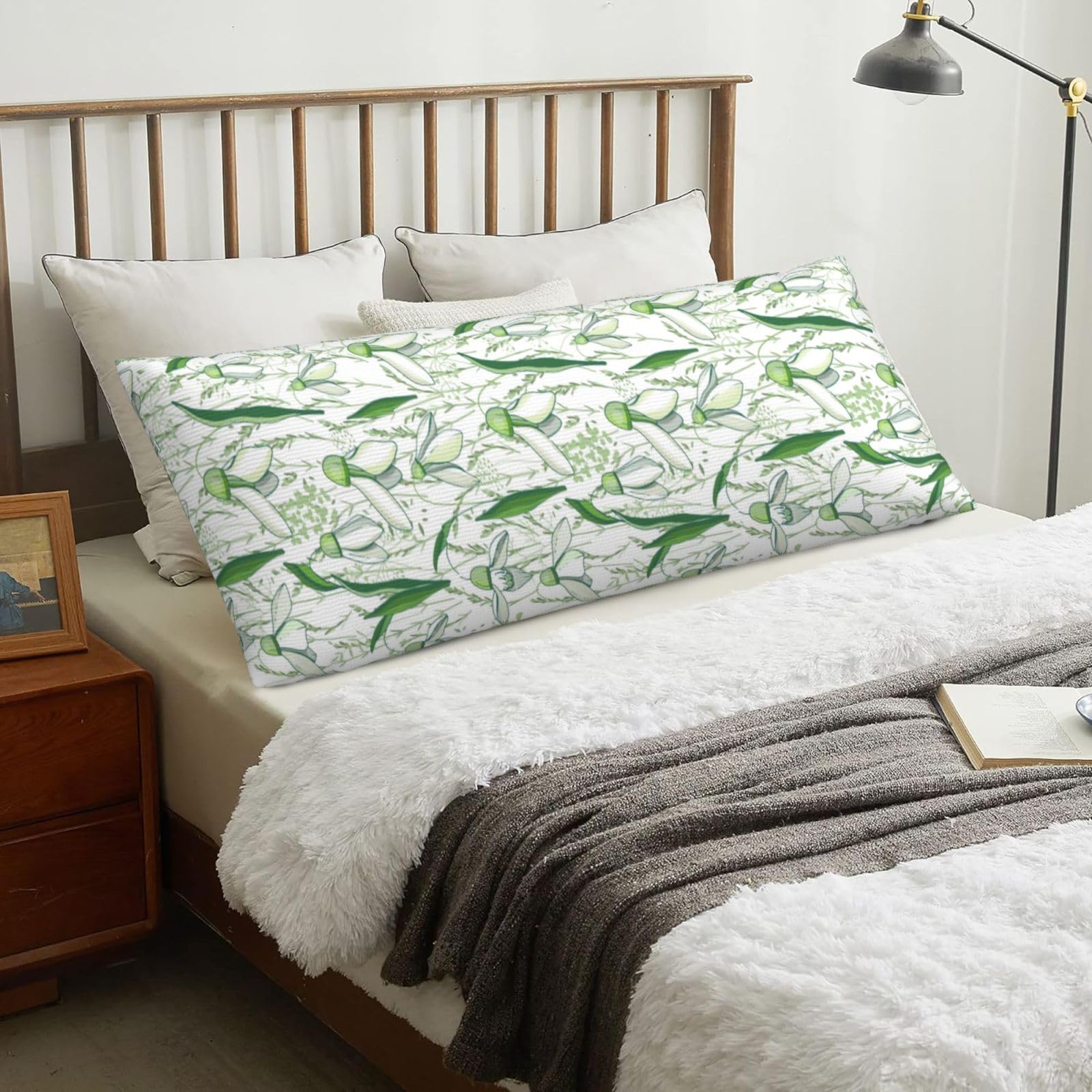 Cute Snowdrop Herbs, Body Pillow Cover with Zipper,Long Body Pillowcase 20 x 60 in