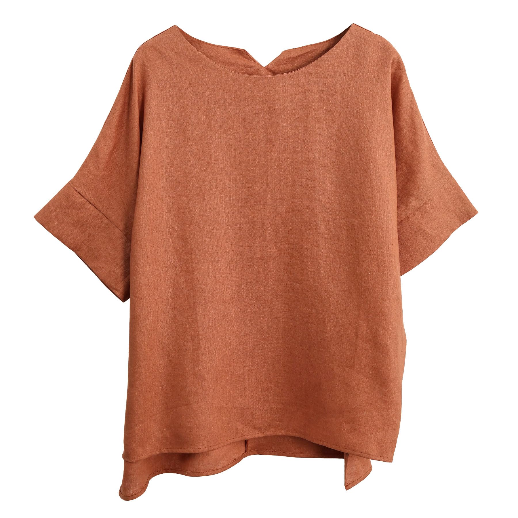 Amazhiyu Camicette da donna in 100% lino, girocollo, a maniche corte, casual, estive