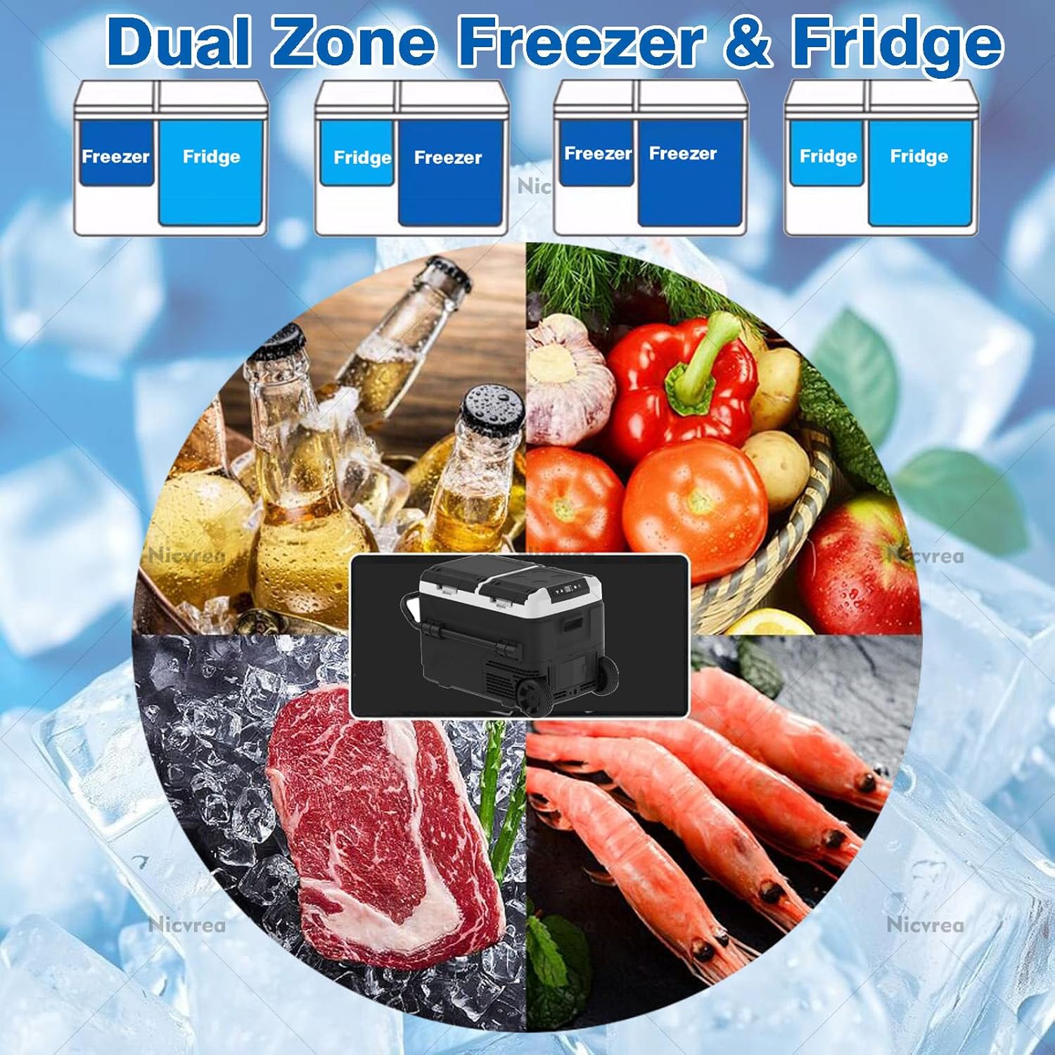 Refrigerator, Electric Cooler, Car Fridge 12V/24V DC 100~240V AC, Portable Freezer -4℉~68℉, APP Control, Portable Refrigerator Fridge for Truck, RV, Camping,Travel 60L
