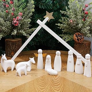 Juegoal Christmas Nativity Sets, Set of 11 White Mini Nativity Scene Resin Figurines, Xmas Holy Family Table Ornaments, Religious Holiday Collection Gifts, Baby Jesus Nativity Mantle Shelf Decor