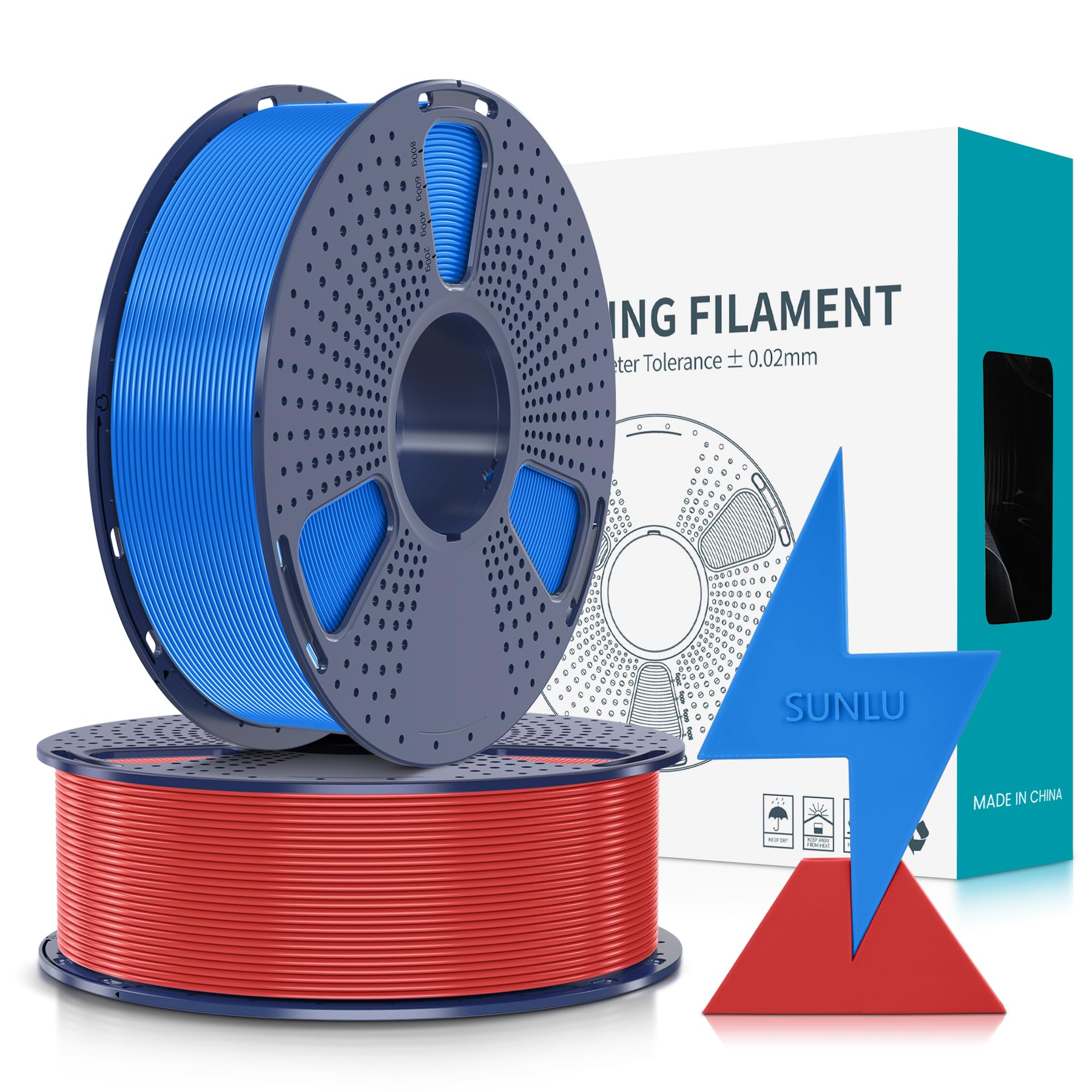SUNLU Alta Velocità Filamento PLA 1.75mm, Filamento per Stampante 3D Veloce ad Alto Flusso, Progettato per una Stampa 3D Veloce, Precisione Dimensionale +/- 0.02 mm, Filamento HS-PLA, 2KG Blu+Rosso