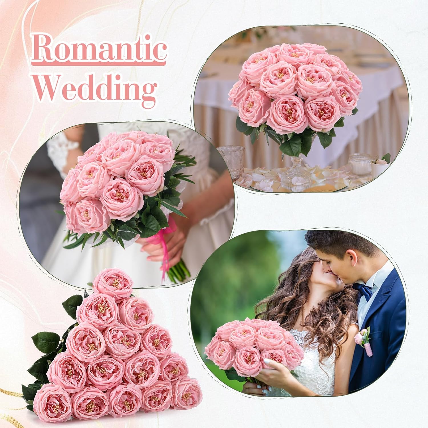 Giegxin 20 Pcs Real Touch Peonies Austin Roses Artificial Flowers, Faux Look Real Long Stems Fake Flower with Big Blooms for Christmas Valentines Wedding Party DIY Arrangement Home Decor(Pink) - Image 5