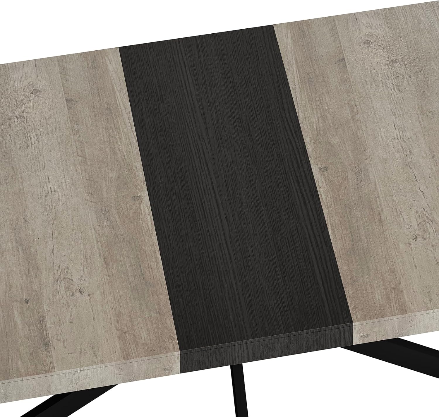 55.11'' -70.86" Expandable Table Dining for 6 Person Embossed Center Plate Iron Foot Base Long Wooden Dining Room Table