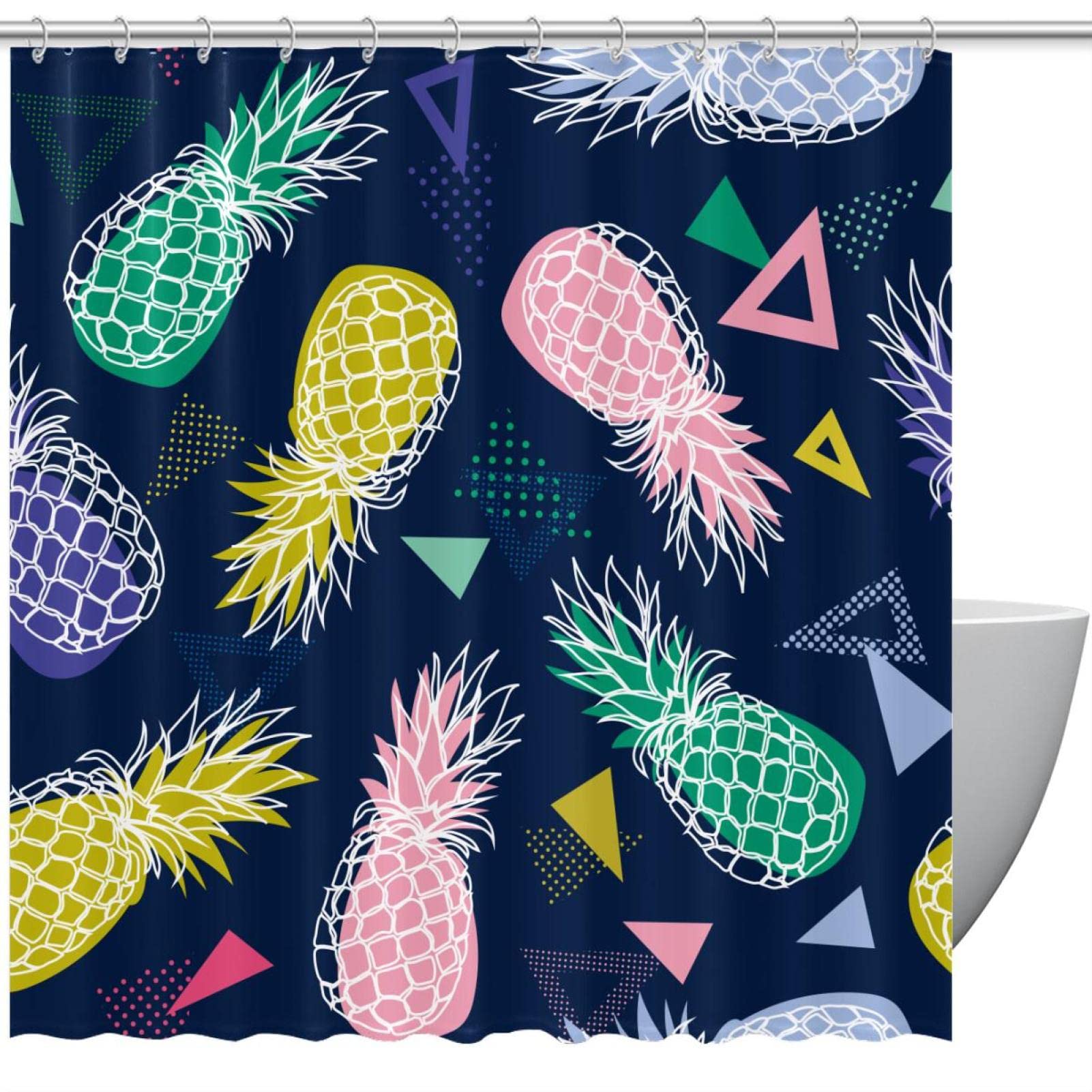 Rideau de douche bleu marine 183 x 183 cm motif ananas imperméable et lavable