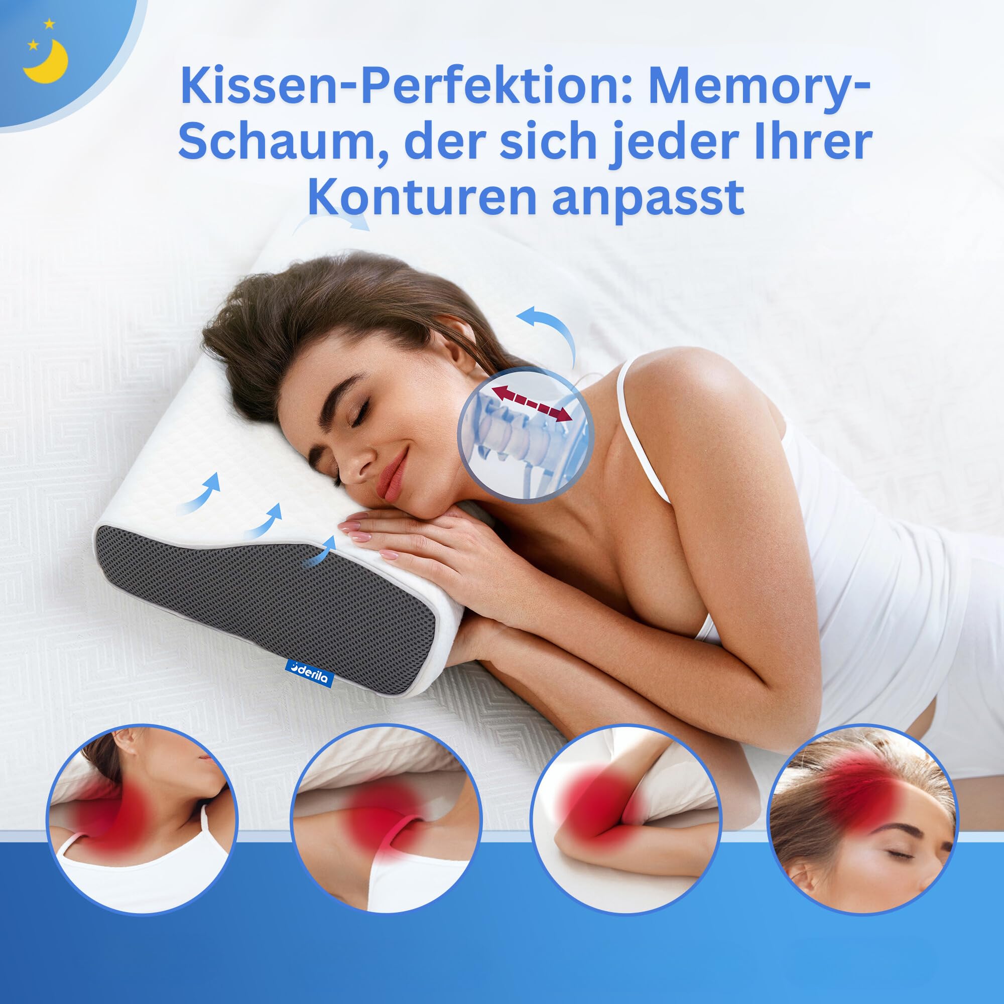 Derila Nackenkissen Kopfkissen, Memory Foam Kissen Original. Nackenstützkissen, Seitenschläferkissen für Seiten, Rücken & Bauchschläfer (King, 1er Pack)