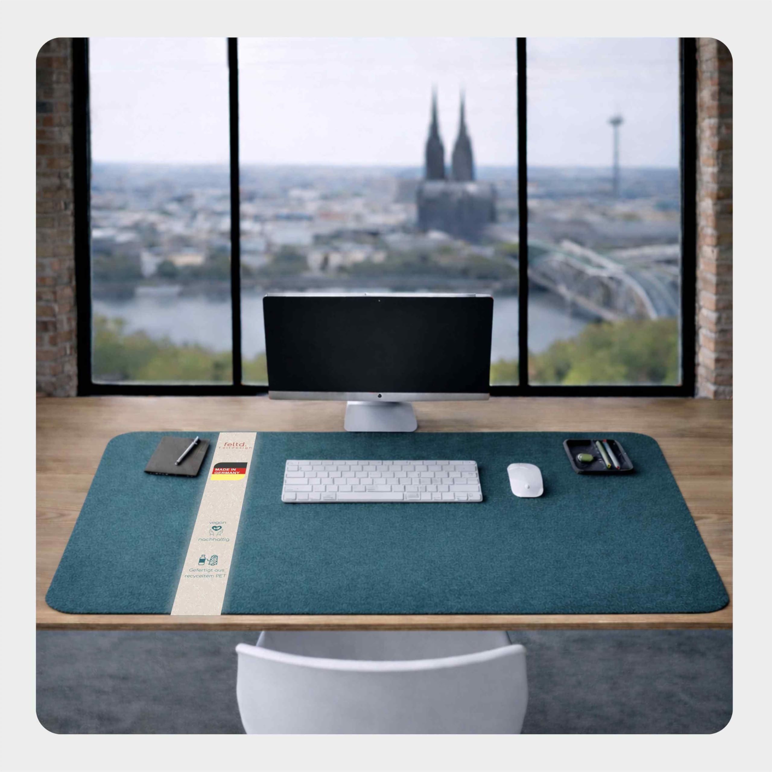 Feltd. Desk Mat 50 x 90 cm Made of rPET Felt - Extra Large, 96% GRS Certified, Includes Non-Slip Mat - Sustainable Premium Desk Mat from Cologne Manufactory (Teal)