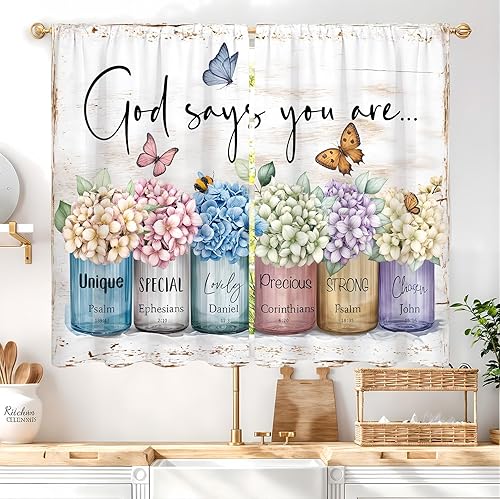 Miniatura 23 de Rusitc - Cortinas de cocina de algodón para granja, 27.5 pulgadas de ancho x 39 pulgadas de largo, 2 paneles con bolsillo para barra, estilo retro,