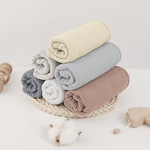 Miniatura 6 de Bearmoss Paños de muselina para eructos, 100% algodón, grandes, extra suaves, absorbentes, unisex, para recién nacidos, niños y niñas, 20 x 10