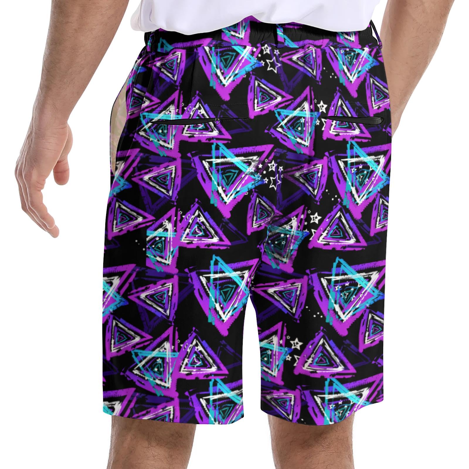 BIANTI Neon Triangle Golf Shorts for Men Stretch Men's Casual Athletic Dress Shorts with Zipper Pockets