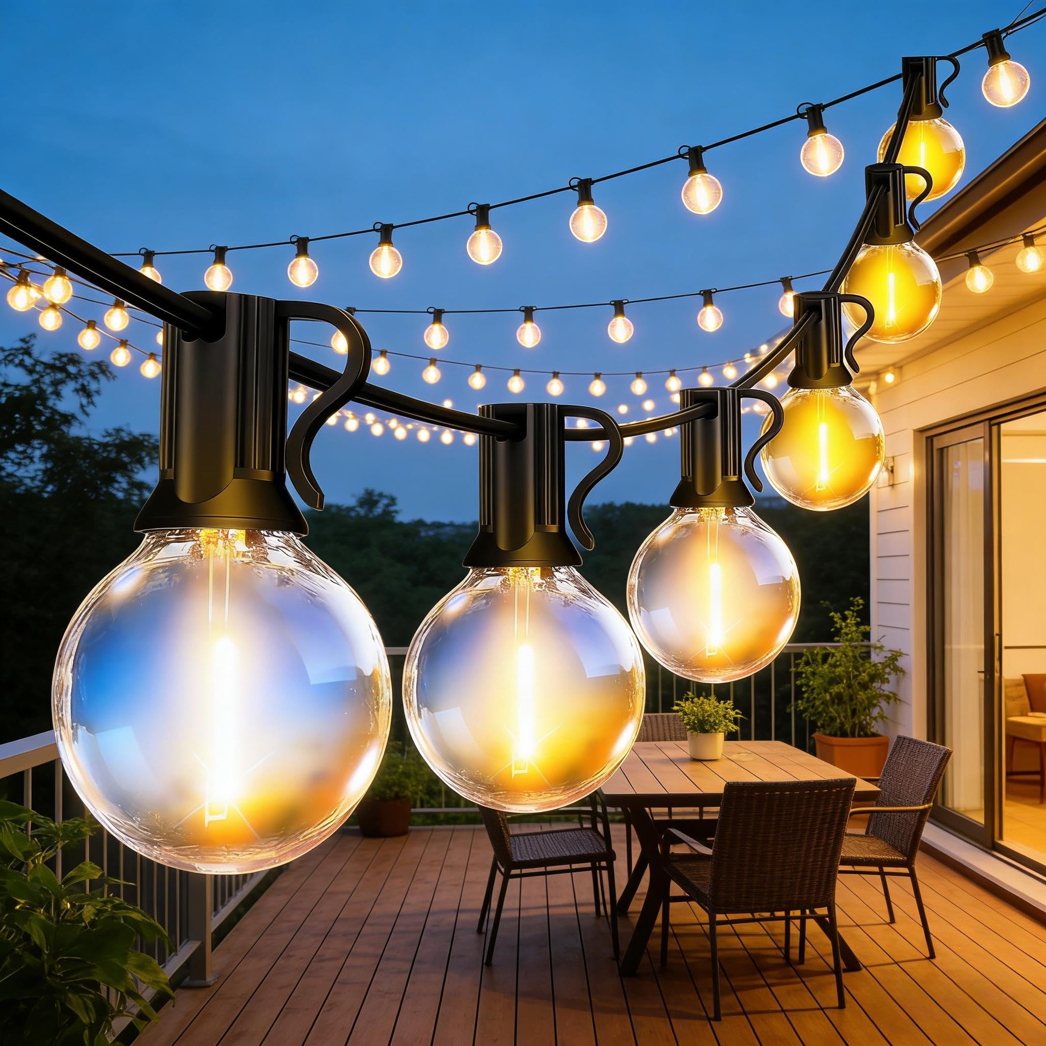 FTL 45M Lichterkette Außen Strom, 150FT LED G40 Outdoor Lichterkette mit Warmweiß 45+2 G40 Glühbirnen IP45 Wetterfest Beleuchtung Lichterkette für Garten Terrasse Balkon Hochzeiten Party Pavillon