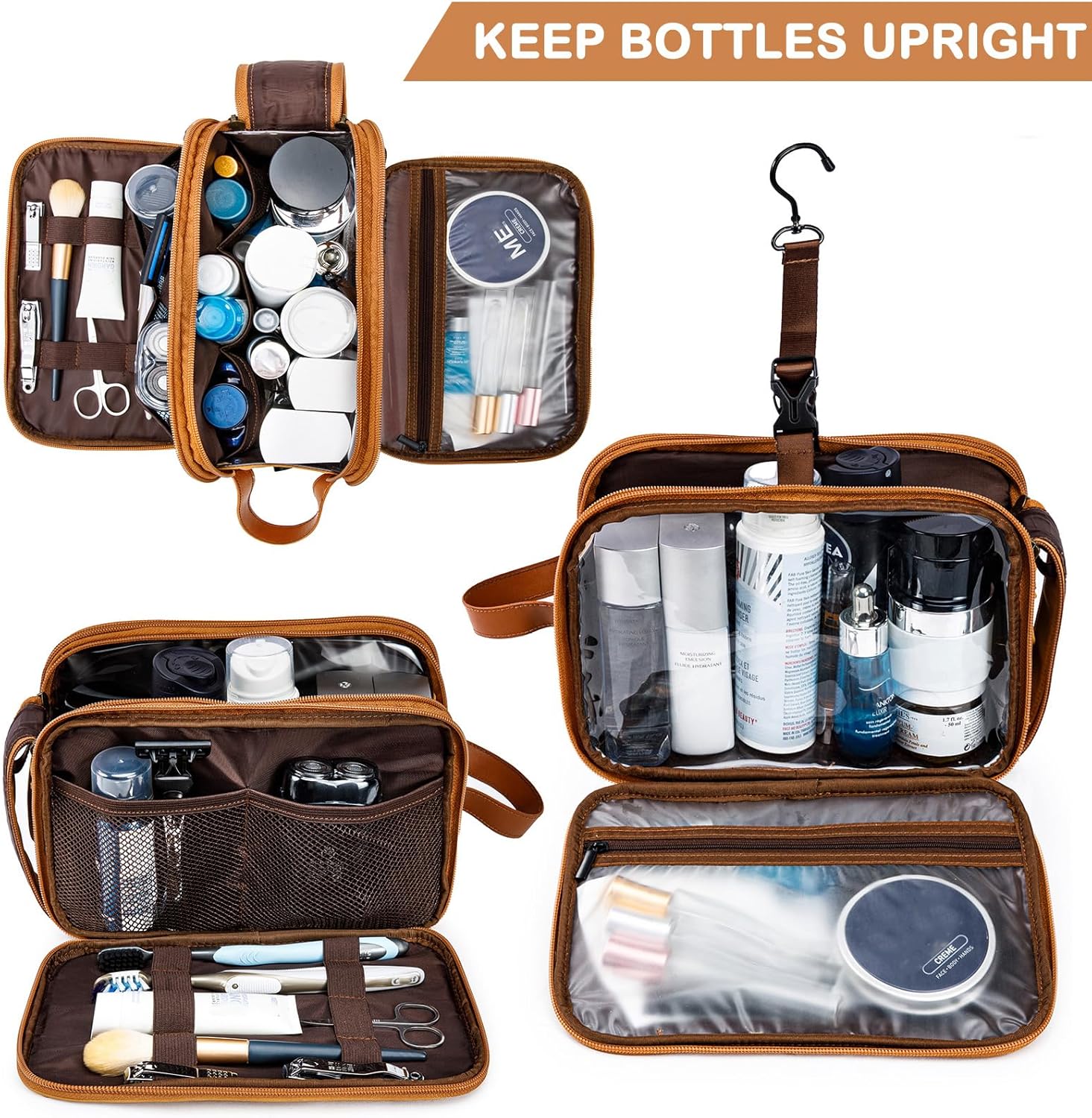 BAGSPRITE Large Toiletry Bag for Men, Women Travel Bag with Hanging Hook, Water-resistant Makeup Cosmetic Bag Shaving Kit Organizer, Bathroom Bag for Traveling - Image 8