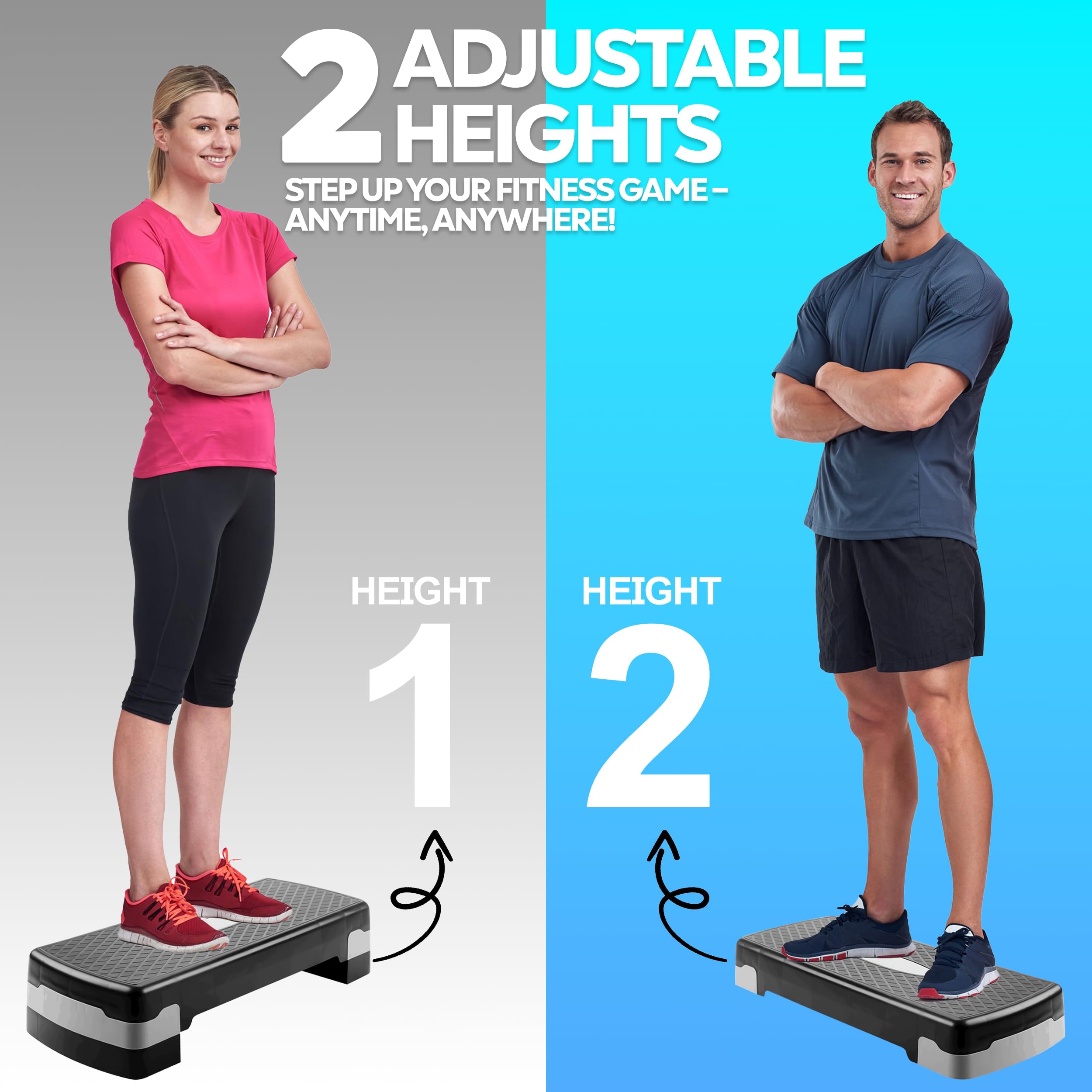 TechFit Stepper Aérobic Ajustable avec Trepieds - Hauteur Réglable, Surface Antidérapante, Poids Max 120kg, Pliable, Compact, Idéal pour Entraînement Cardio et Musculation à Domicile