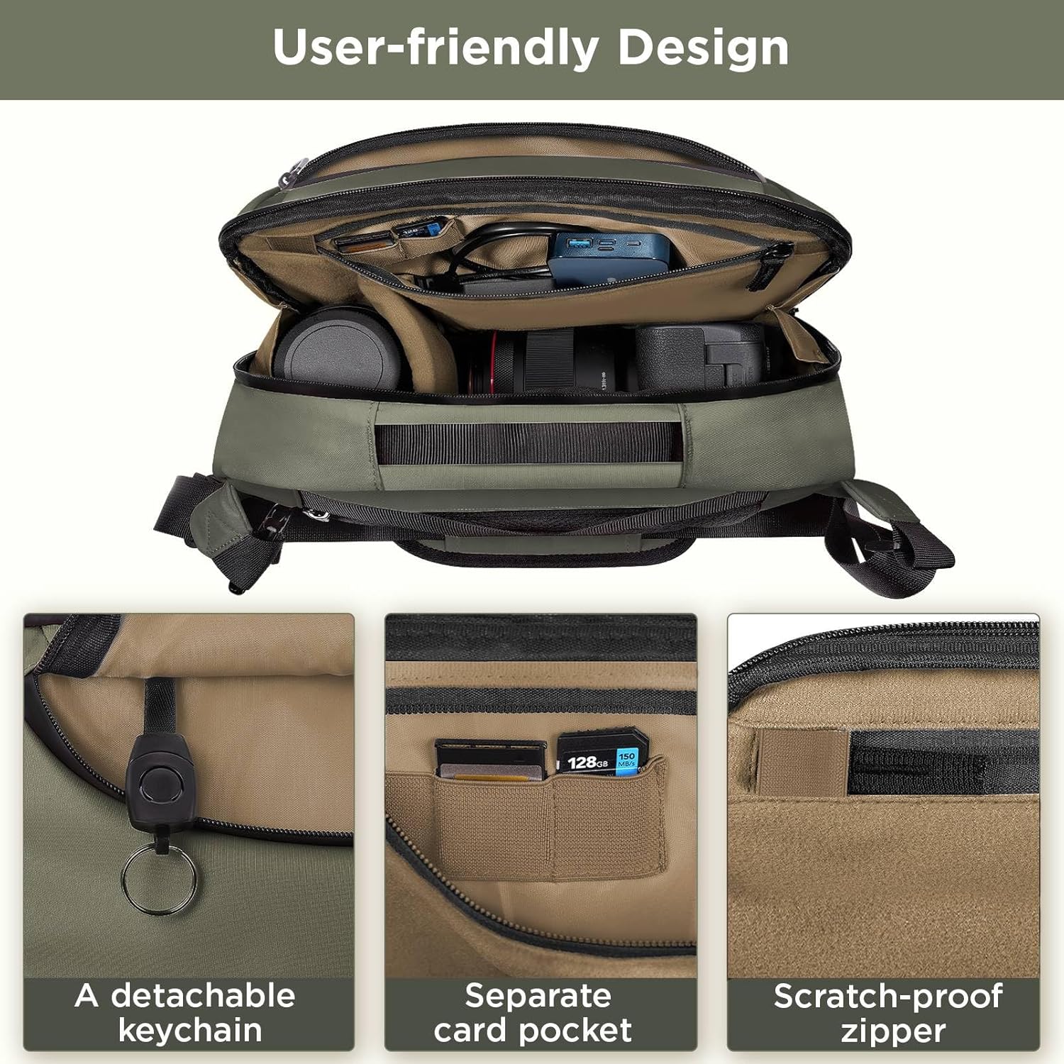 Camera Sling Bag,Travel Waterproof Camera Case with Tripod Holder,Lightweight DSLR/SLR/Mirrorless Small Camera Bags Crossbody for photographers (Dark Green) - Image 3