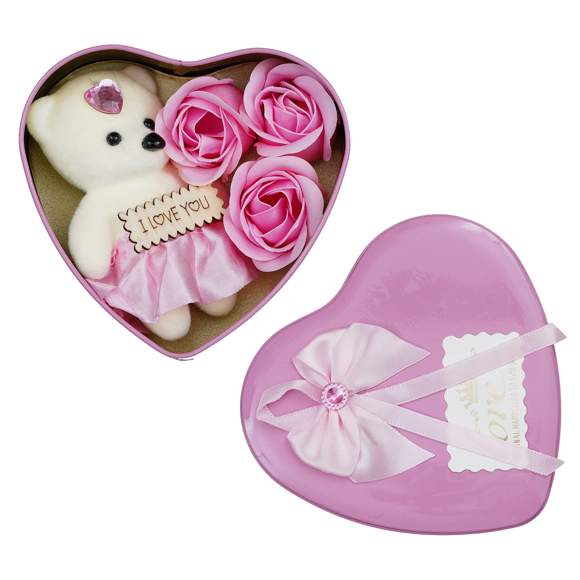 eCraftIndia Valentine Gift for Girlfriend Boyfriend | I Love You Teddy Bear Pink Roses Heart Shaped Gift Box | Valentine Day Gift for Husband Wife Her Him | Valentine Day Decoration Items 1