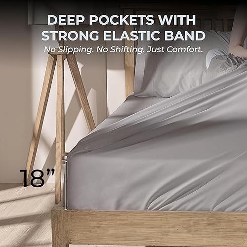 Miniatura 4 de Juego de sábanas de algodón 100 % natural, tejido de satén de una sola capa de 500 hilos, suave, transpirable, hipoalergénico, liso, de 4 piezas,