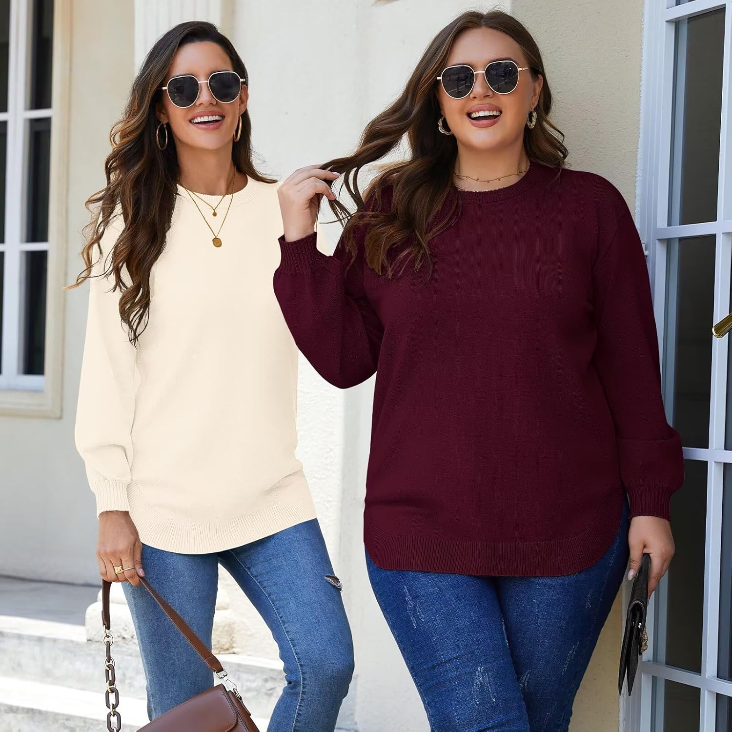 BELAROI Plus Size Sweaters for Women Long Sleeve Shirts Loose Casual Oversized Tunic Sweater Fall Outfits Curved Hem M-5X - Image 6