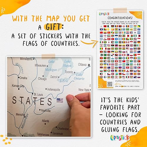 Vista 41 de Papel tapiz de mapa del mundo para niños con animales, calcomanías educativas para despegar y pegar, murales de guardería para bebés, niños