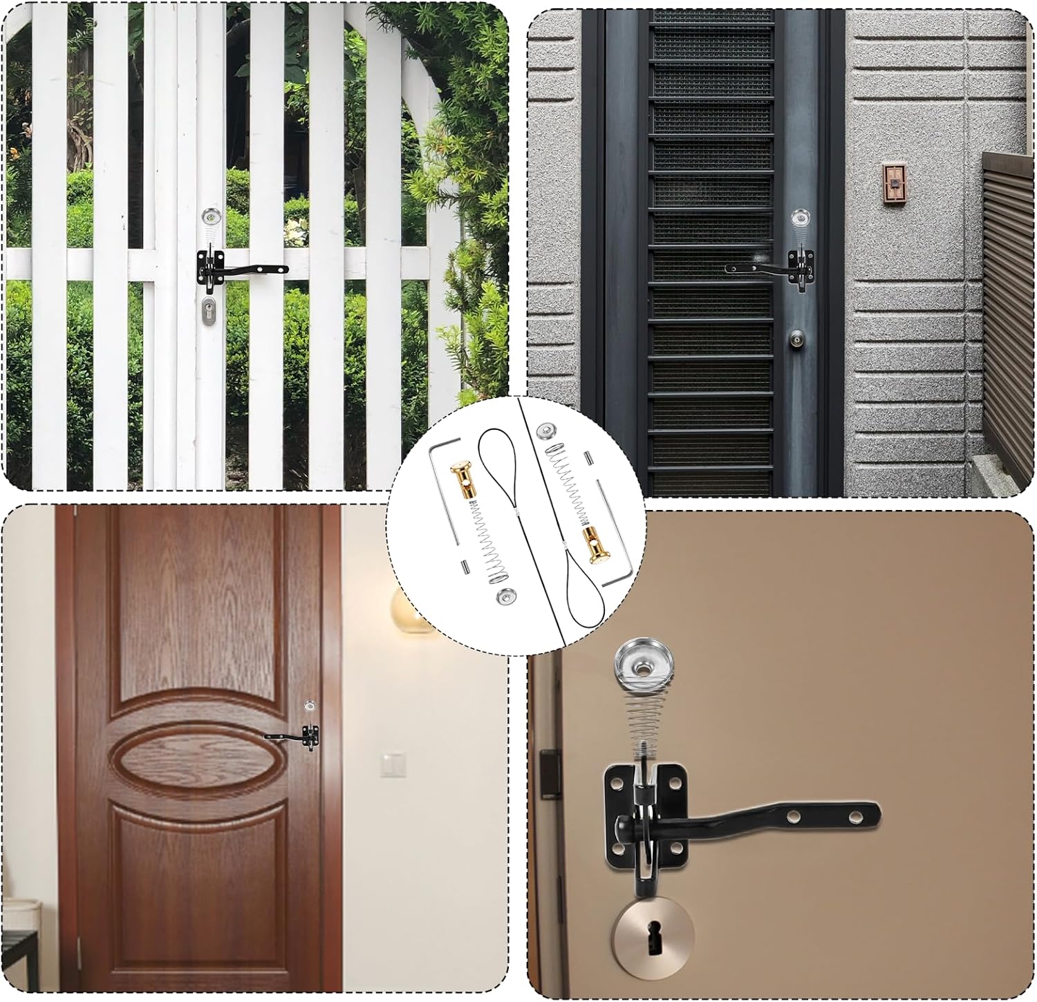 2 Sets Gate Latch Cable Pull, Spring Loaded Latch String, Black Spring with Adjustable Door Latches Gate Opener, Fence Gates Pull Lock Latches Opener for Wooden Fence Gate-Latch