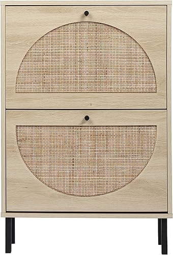 Miniatura 9 de Zapatero con 2 cajones abatibles, moderno zapatero de 2 niveles, organizador de almacenamiento de zapatos independiente para tacones, botas,