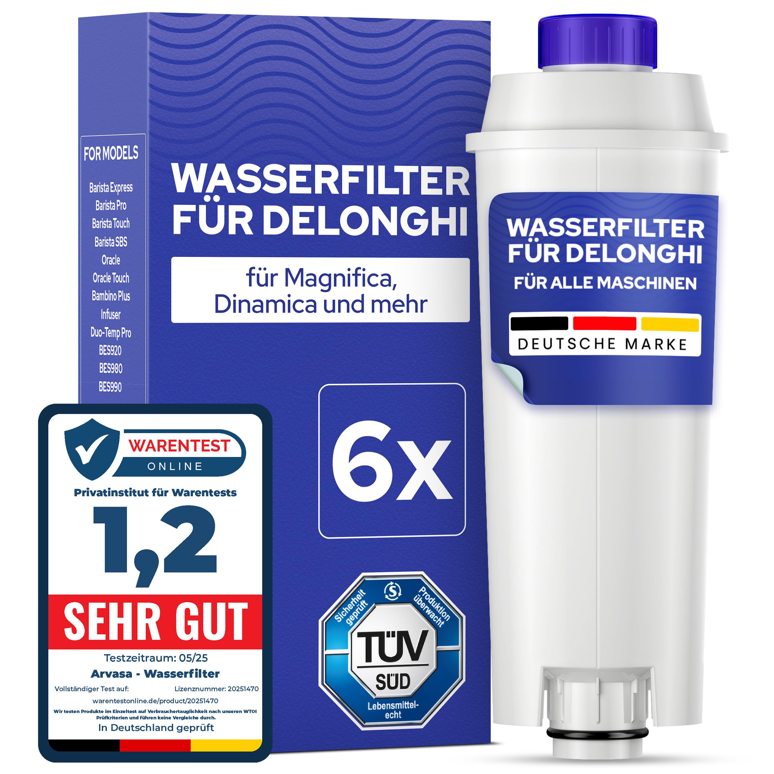 MILUX® 6x Wasserfilter für DeLonghi Magnifica S & Evo, Dinamica, Primadonna, Eletta Explore - passend für alle DeLonghi Maschinen