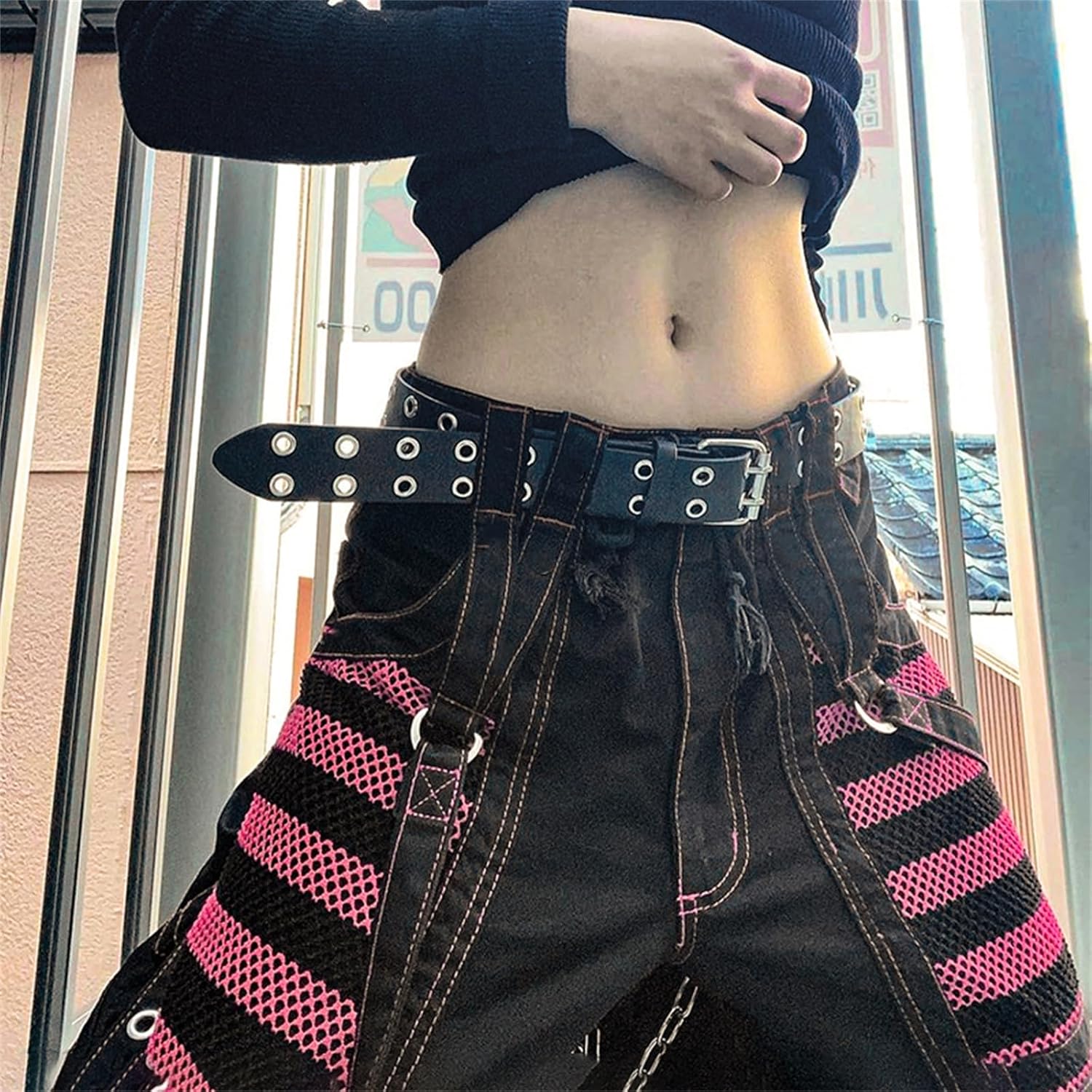 Women Y2k Cargo Pants Punk Emo Baggy Zipper Fly Harajuku Bell Bottom Jeans Grunge Gothic Vintage Wide Leg Pants - Image 5