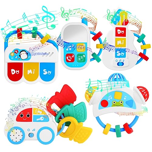 Miniatura 7 de Juguetes sensoriales para bebés  5 piezas de sonajero para bebé, juguetes de dentición con música, juguetes Montessori para bebés recién nacidos