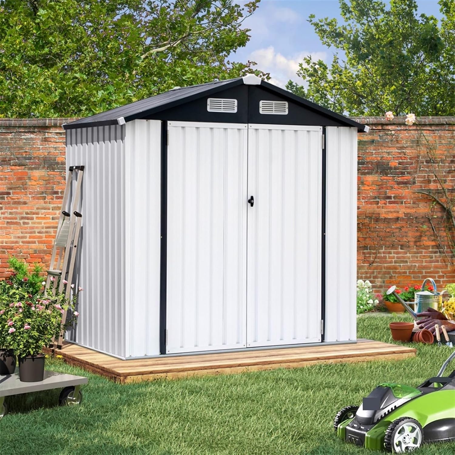 Garden Sheds Outdoor Storage Shed, 6x4 Ft Metal Sheds Outdoor Storage Garden Tool Bike Shed with Lockable Door, Waterproof Design Outdoor Storage Sheds