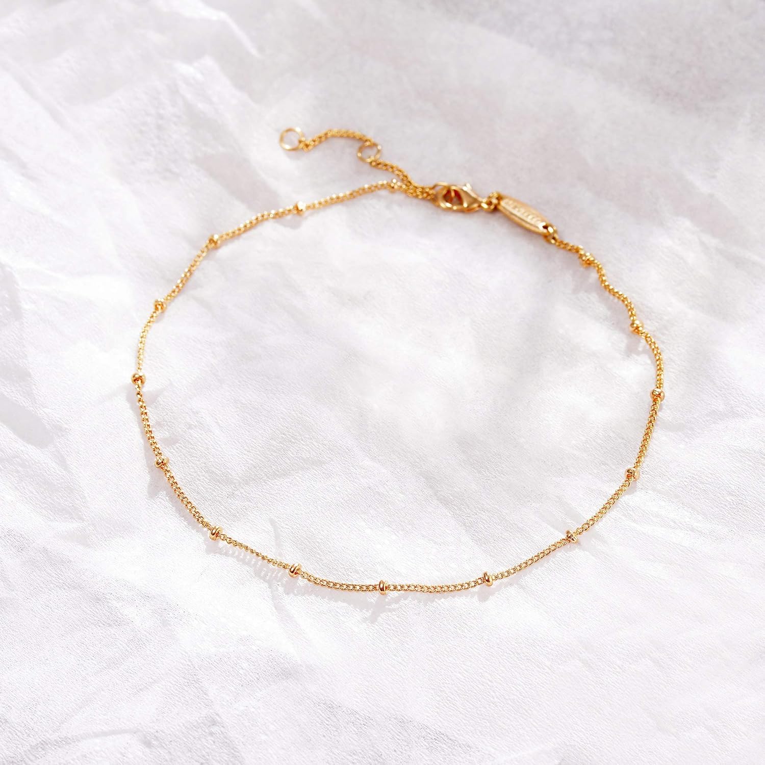 Gold Dainty Satellite Chain Spheres Anklet,14K Gold Plated Boho Cute Tiny Beaded Minimalist Simple Foot Chain Ankle Bracelet for Women: Clothing, Shoes & Jewelry