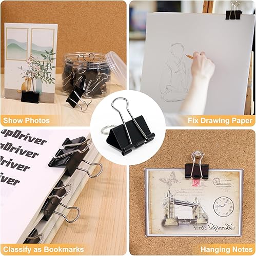 Vista 4 de Coideal Clips negros medianos para carpeta de 1.25 pulgadas, 24 clips plegables de 1.260 in para oficina, escuela (1 1/4 pulgadas)