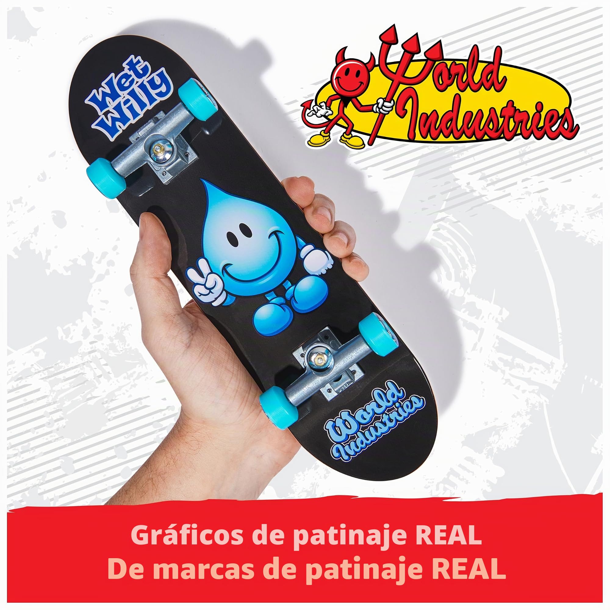 Tech Deck, World Industries Handboard; auténticos mini monopatines, juguetes para niños y niñas, a partir de 6 años (solo para manos)